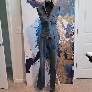 Hot Kiss Cotton/Spandex Denim Sleeveless Belted Jumper Size Large